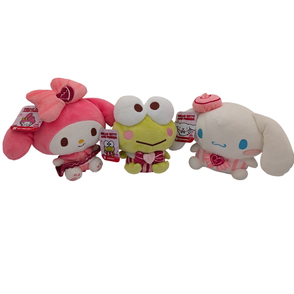 Sanrio Jazwares 8" Plush Set Series 3 My Melody Keroppi Cinnamoroll Pink Heart